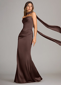 Azazie Sorrel Robes de demoiselle d'honneur Robe Sirène Convertible en Satin extensible Sans bretelles Ganache image4