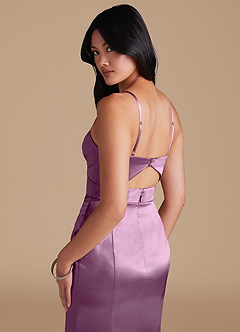 Azazie Shania Bridesmaid Dresses Wisteria Sheath Pleated Metallic Satin Dress image4
