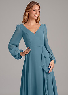 Azazie Simone Bridesmaid Dresses Bermuda A-Line Long Sleeve Chiffon Dress image7