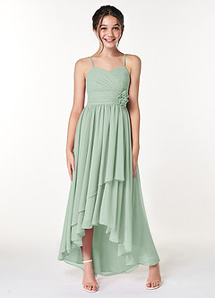Azazie Catalina Junior Agave A-Line Ruched Chiffon Dress image4