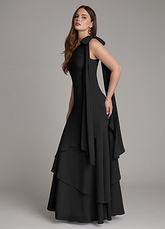 Azazie Monique Bridesmaid Dresses Black A-Line One Shoulder Chiffon Dress image7