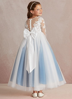 Azazie Elodie Blumenmädchenkleider Ballkleid Spitze Kleid Elfenbein Stahlblau image4