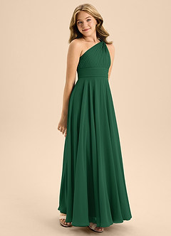 Azazie Charlize Junior Dark Green A-Line Pleated Chiffon Dress image5