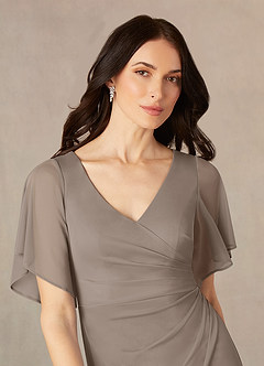 Azazie Selah Kleider für die Brautmutter A-Linie V-Hals Gerüscht Gittergewebe Kleid Taupe image3