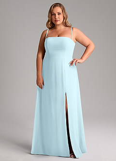 Azazie Wren Bridesmaid Dresses Cloud Blue A-Line Side Slit Chiffon Convertible Dress image13