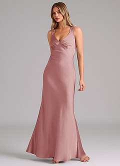 Azazie Kamila Bridesmaid Dresses Dusty Rose A-Line Pleated Stretch Satin Dress image3