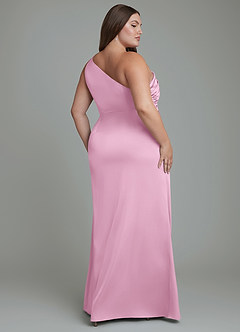 Azazie Akilah Bridesmaid Dresses Candy Pink Mermaid One Shoulder Stretch Satin Dress image16