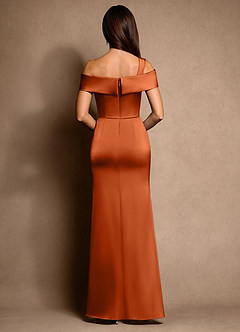 Azazie Altonia Mother of the Bride Dresses Burnt Orange Mermaid Off the Shoulder Stretch Satin Dress image3