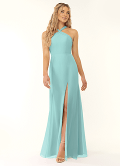 Azazie Rue Bridesmaid Dresses Aqua A-Line Halter Chiffon Dress image1