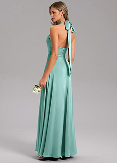 Azazie Tracie Bridesmaid Dresses Aqua A-Line Side Slit Stretch Satin Dress image4