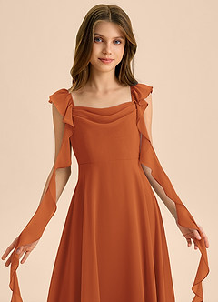 Azazie Carmin Junior Cinnamon A-Line Ruched Chiffon Dress image7