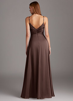 Azazie Calissa Final Sale Agave A-Line V-Neck Pleated Stretch Satin Dress image2