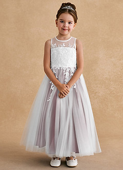 Azazie Bitsy Flower Girl Dresses Ivory Cabernet A-Line Lace Tulle Dress image4