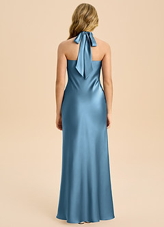 Azazie Chickie Junior Robe Fourreau en Satin extensible Plissée Acier Bleuté image2