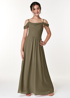 Azazie Alivia Junior Willow Green A-Line Off the Shoulder Chiffon Dress image1