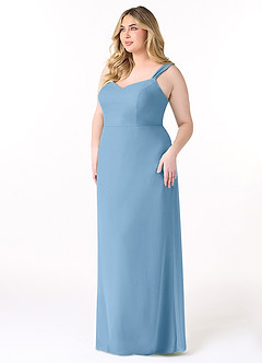 Azazie Denice Abiti da Damigella Abito Tubino in Chiffon a Pieghe Blu Acciaio image11