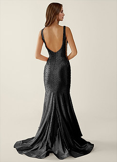 Roxana Black V-neck Hot Rhinestones Corset Prom Dress image2