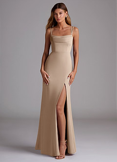 Azazie Callan Jurken voor bruidsmeisjes Converteerbaar Jurk van Chiffon met Zeemeermin Geplooid Taupe image3