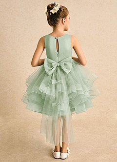 Azazie Tinie Flower Girl Dresses Dusty Sage Ball-Gown Bow Tulle Dress image1
