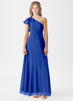 Azazie Arabella Junior Robe Trapèze en Mousseline de soie Rayé Bleu Roi image3