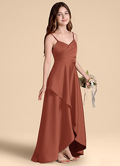 Azazie Prisha Junior Auburn A-Line Pleated Stretch Satin Dress image1