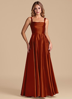 Azazie Shaude Bridesmaid Dresses Auburn A-Line Pleated Metallic Satin Dress image5