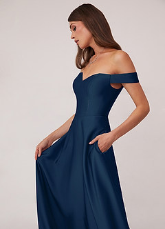 Barbie ♥ Azazie Bridesmaid Dresses Dark Navy A-Line Off the Shoulder Stretch Satin Convertible Dress image5