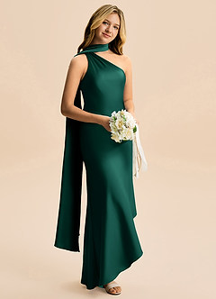 Azazie Briony Junior Emerald Sheath Pleated Stretch Satin Dress image4