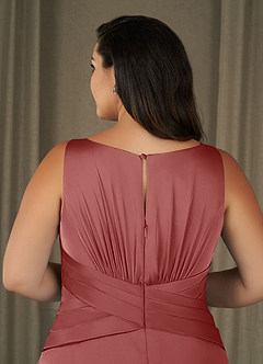 Azazie Viola Abiti per la Madre della Sposa Abito A-Line in Raso Elasticizzato Plissettato Rosa Antica image10