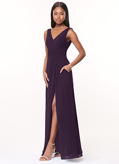 Azazie Karina Bridesmaid Dresses Plum A-Line Pleated Chiffon Dress image3
