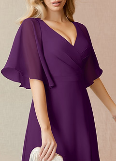 Azazie Cierra Final Sale Grape A-Line V-Neck Chiffon Dress image7
