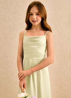 Azazie Chamomile Girls Formal Robe Demoiselle D'honneur Fillette Robe Trapèze en Satin extensible Plissée Sorbet Citron image6
