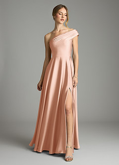 Azazie Melanie Suknie dla druhen Linia A Zza ramienia Satyna elastyczna Do ziemi Sukienka image3