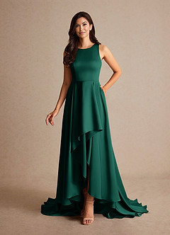 Azazie Niles Mother of the Bride Dresses Emerald A-Line Trains Stretch Satin Dress image8
