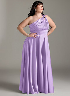 Azazie Charlize Bridesmaid Dresses Lilac A-Line One Shoulder Stretch Satin Dress image12