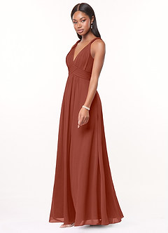 Azazie Maren Brautjungfernkleider A-Linie Plissee Chiffon Kleid Rotbraun image3