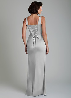 Azazie Amora Vestidos de damas de honor Vestido Plata de Satén Elástico de Corte Sirena con Corsé image2