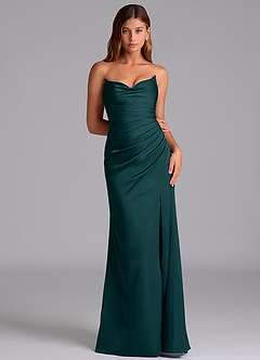 Azazie Claudelle Vestidos de damas de honor Vestido de Pino de Satén Elástico de Corte Sirena con Sin tirantes image6