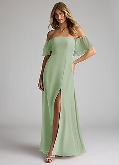 Azazie Sue Bridesmaid Dresses Dusty Sage A-Line Off the Shoulder Chiffon Convertible Dress image4