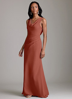 Azazie Linelle Robes de demoiselle d'honneur Robe Sirène en Mousseline de soie Plissée Auburn image6