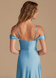 Azazie Jackalin Bridesmaid Dresses Steel Blue A-Line Off the Shoulder Metallic Satin Convertible Dress image2