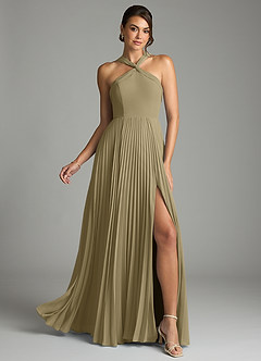 Azazie Afra Abiti da Damigella Abito A-Line in Chiffon Plissettato Verde Muschio image1
