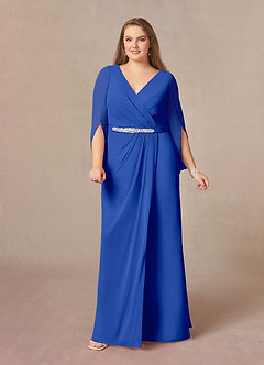 Azazie Belinda vestidos de madre de la novia Vestido de Azul Real de Gasa de Corte En A con Cuello en V Plisado image8