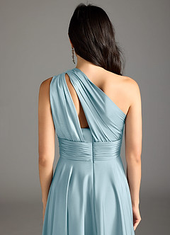 Azazie Charlize Bridesmaid Dresses Moody Blue A-Line One Shoulder Stretch Satin Dress image8