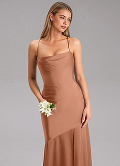 Azazie Grata Bridesmaid Dresses Bronzer Sheath Side Slit Stretch Satin Dress image6