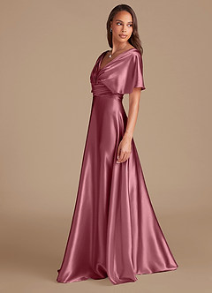 Azazie Pamela Bridesmaid Dresses Desert Rose A-Line Pleated Metallic Satin Dress image5