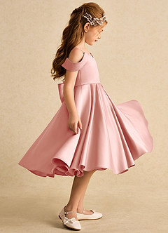 Azazie Favia vestidos de niña de las flores Vestido de Rosetón de Satin Mate de Corte En A con Vestidos sin tirantes image5