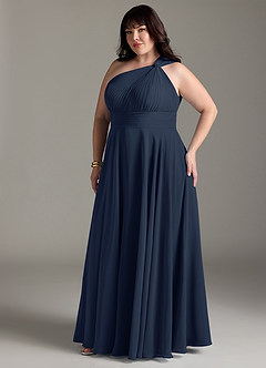 Azazie Charlize Vestidos de damas de honor Vestido de Azul Marino Oscuro de Gasa de Corte en A con Hombro unilateral image11