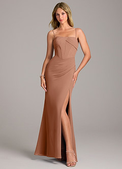 Azazie Chantel Jurken voor bruidsmeisjes Converteerbaar Jurk van Chiffon met Kolom Strapless Bronzeertint image5