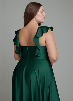 Azazie Leilani Robes de demoiselle d'honneur Robe Trapèze en Satin extensible Drapé émeraude image16